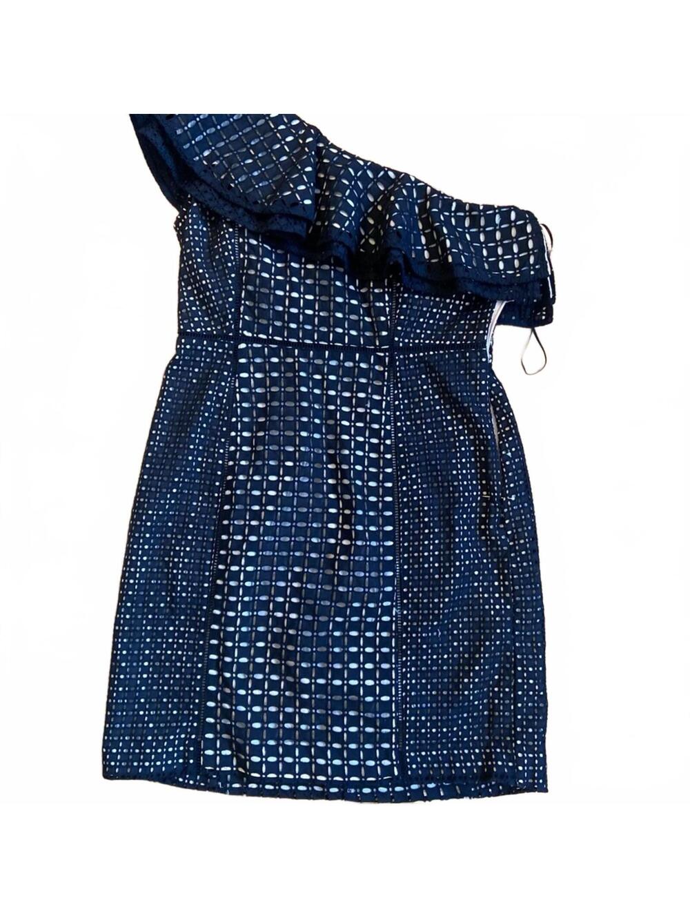 J. Crew Black Eyelet One Shoulder Ruffle Mini Dress Size 8 NWT